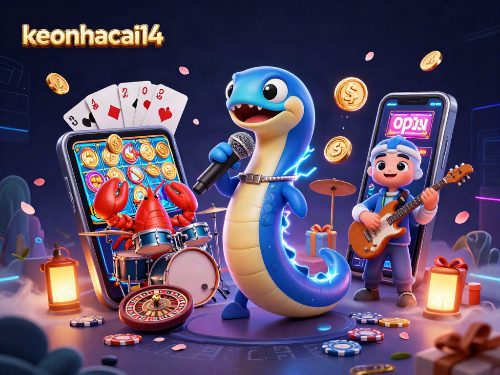 Engage with keonhacai14 in an electrifying underwater casino scene featuring dynamic characters.