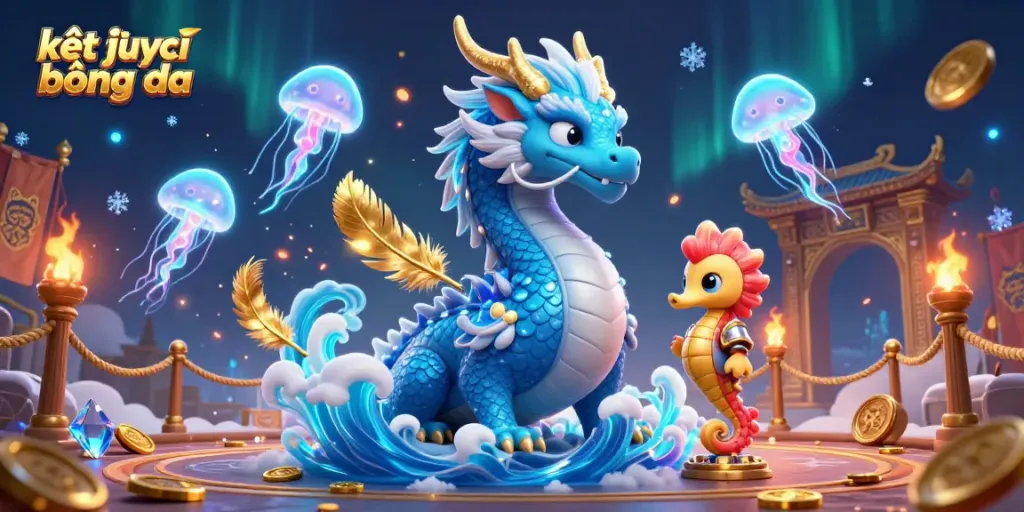 Experience accurate kết quả bóng đá with engaging visuals of a vibrant dragon and sea knight in action.