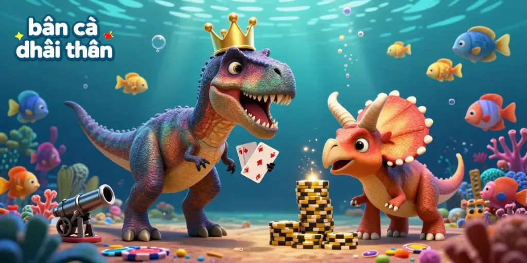 Engage in bắn cá đổi thưởng with animated sea creatures and vibrant characters depicting thrilling underwater action.