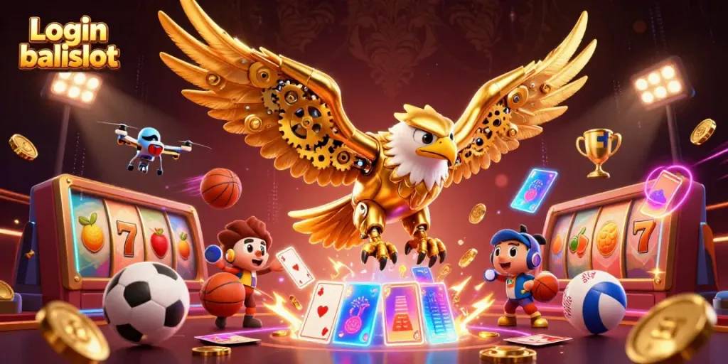 Experience thrilling action with Login balislot as a cybernetic eagle dives through holographic cards.