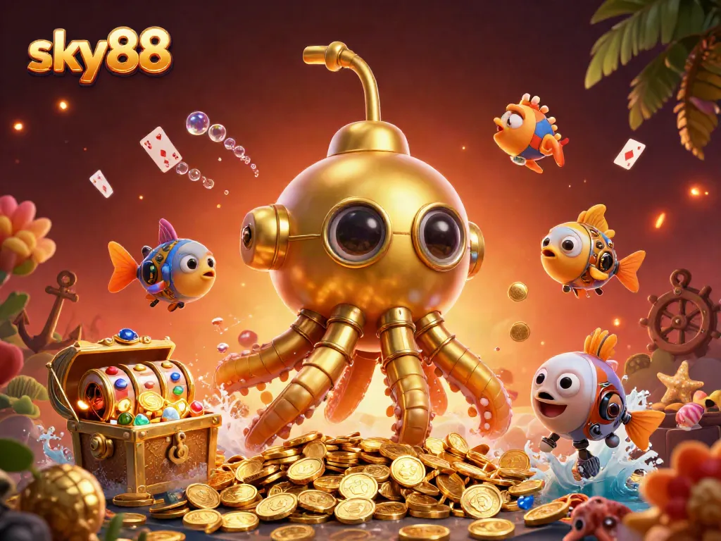 Experience the thrill of sky88 with an exciting underwater treasure adventure filled with golden coins and vibrant game elements.