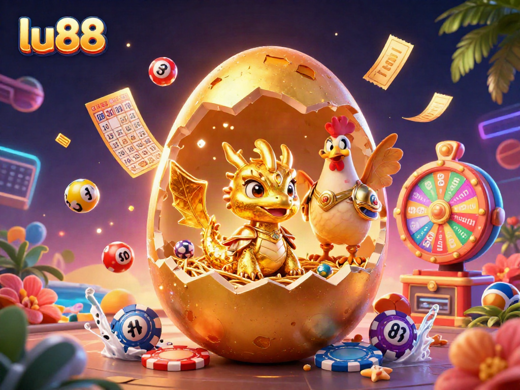 Experience the excitement of lu88 with vibrant lottery balls and stunning golden dragon in an immersive casino scene.