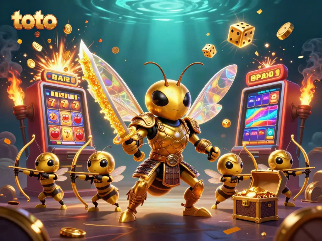 Experience exciting jackpot wins with toto-themed 3D casino illustration featuring hornets and dynamic games.