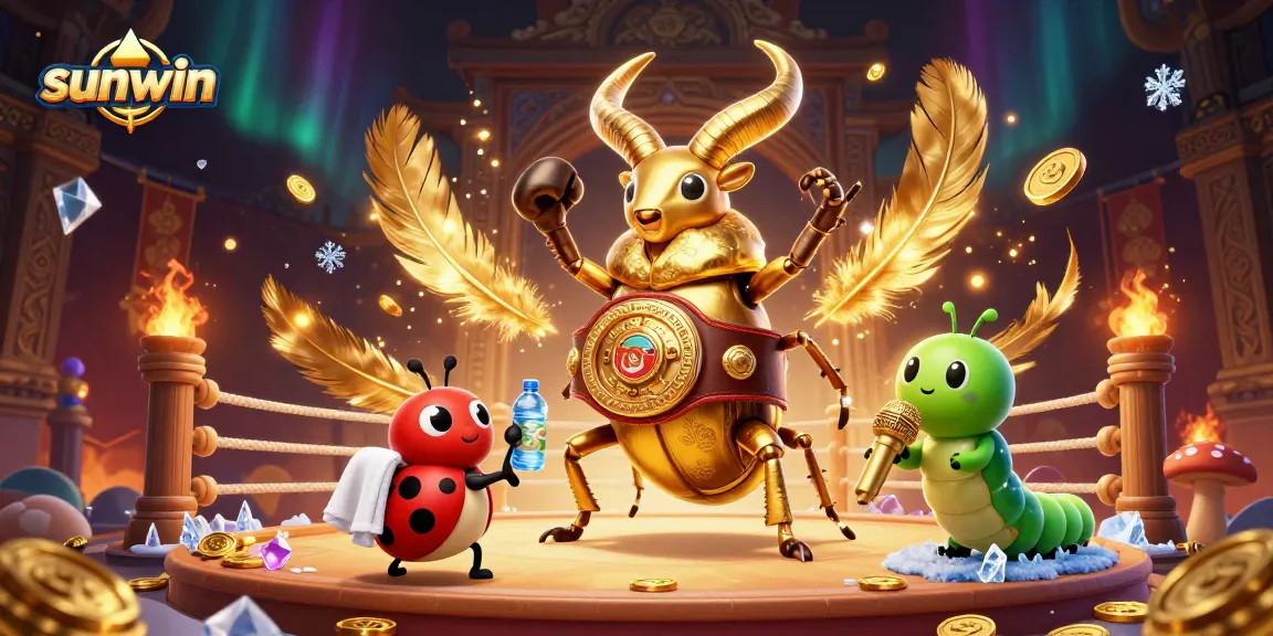 Experience dynamic gameplay with sunwin's 3D illustration of a beetle champion, ladybug corner-man, and caterpillar announcer.