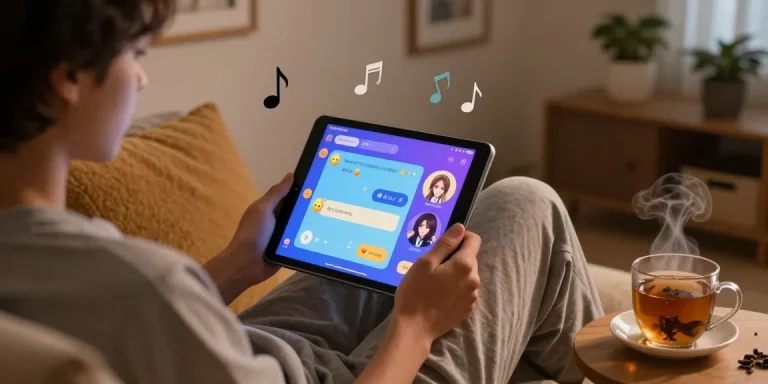 Experience NSFW chat in a cozy home setting with a tablet and relaxing ambiance.