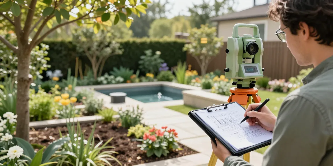 Garden land survey with a landscape architect measuring a residential plot.