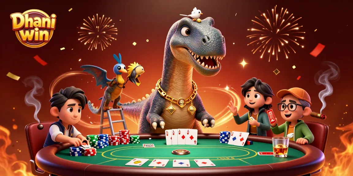 Experience thrilling gameplay with Dhani win as fun characters engage in poker action.