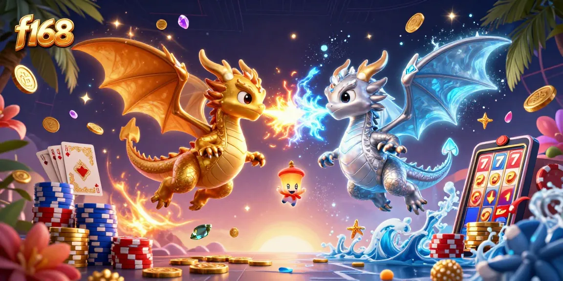 Experience thrilling gameplay with f168 in an action-packed casino scene featuring dragons.