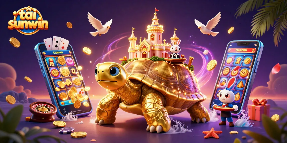 Experience the thrill of tải sunwin with a vibrant 3D casino scene featuring a golden tortoise and exciting game elements.